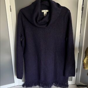 Susan Bristol 1X purple cowl neck sweater with a fringe hem wool blend